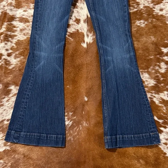 Kimes Ranch Dark Blue Flare Jeans with Gold Stitching
